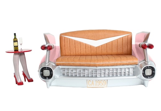 JBCR080 PINK VINTAGE CADILLAC CAR SOFA WITH MAGAZINES ACCESSORIES RACK 3
