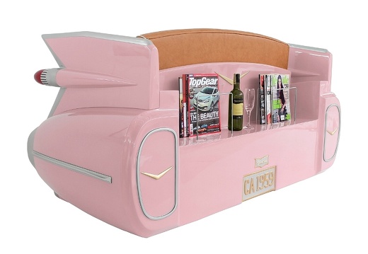 JBCR080 PINK VINTAGE CADILLAC CAR SOFA WITH MAGAZINES ACCESSORIES RACK 7