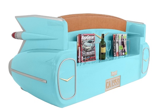 JBCR082 TURQUOISE VINTAGE CADILLAC CAR SOFA WITH MAGAZINES ACCESSORIES RACK 7