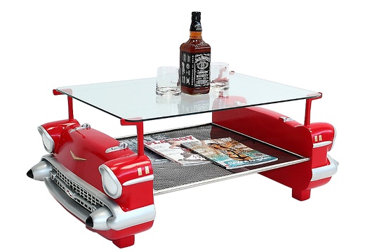 JBCR089 57 CHEVY COFFEE TABLE DOUBLE CAR FRONT ENDED RED 1