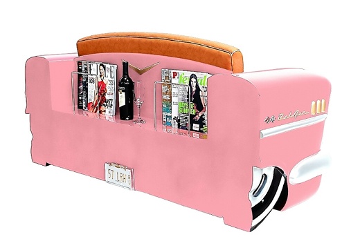 JBCR092 VINTAGE 57 CHEVY BEL AIR CAR SOFA WITH MAGAZINES ACCESSORIES RACK PINK 2