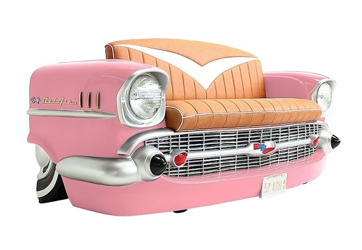 JBCR092 VINTAGE 57 CHEVY BEL AIR CAR SOFA WITH MAGAZINES ACCESSORIES RACK PINK 4