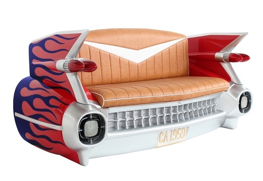 JBCR095 RED VINTAGE CADILLAC CAR SOFA WITH BLUE FLAMES