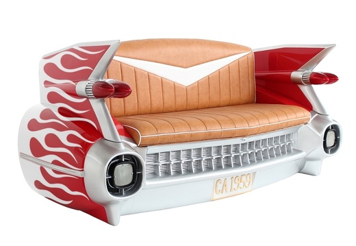 JBCR097 RED VINTAGE CADILLAC CAR SOFA WITH WHITE FLAMES
