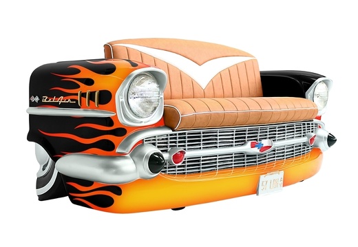 JBCR099 VINTAGE 57 CHEVY BEL AIR CAR SOFA WITH RED YELLOW FLAMES 1