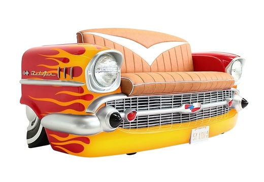 JBCR101 VINTAGE 57 CHEVY BEL AIR CAR SOFA WITH YELLOW FLAMES 1