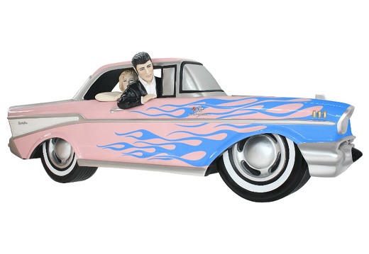 JBCR103 ELVIS PRESLEY MARILYN MONROE IN A PINK 57 CHEVY CAR WALL DECOR BLUE FLAMES