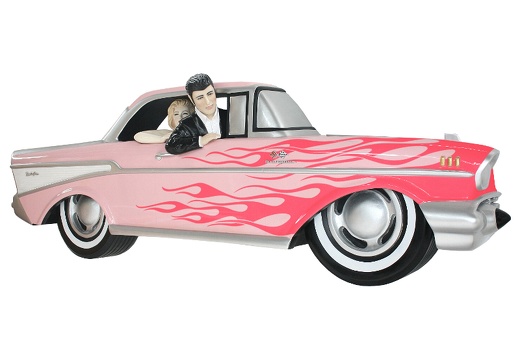 JBCR104 ELVIS PRESLEY MARILYN MONROE IN A PINK 57 CHEVY CAR WALL DECOR PINK FLAMES