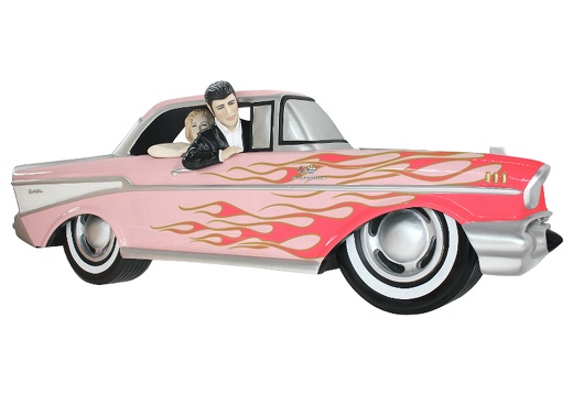 JBCR105 ELVIS PRESLEY MARILYN MONROE IN A PINK 57 CHEVY CAR WALL DECOR PINK GOLD FLAMES