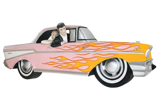 JBCR107 ELVIS PRESLEY MARILYN MONROE IN A PINK 57 CHEVY CAR WALL DECOR YELLOW FLAMES