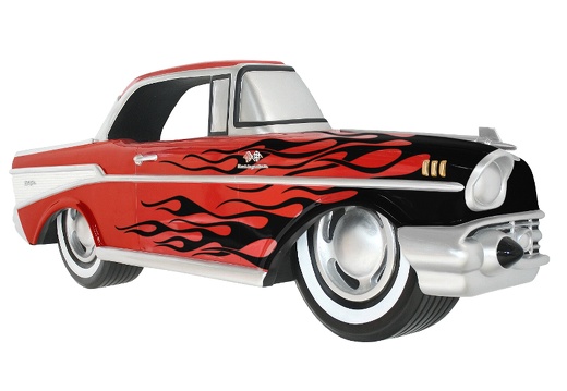 JBCR112 RED 57 CHEVY CAR WALL DECOR WITH BLACK FLAMES