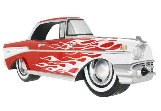 JBCR114 RED 57 CHEVY CAR WALL DECOR WITH WHITE FLAMES