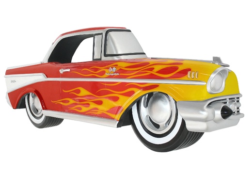 JBCR115 RED 57 CHEVY CAR WALL DECOR WITH YELLOW FLAMES