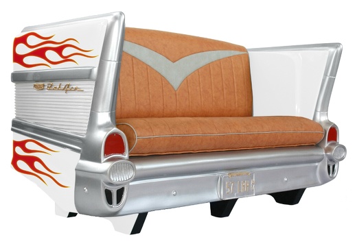 JBCR132 57 CHEVY VINTAGE CAR SOFA WHITE RED FLAMES 1