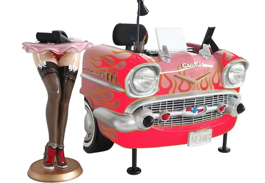 JBCR143 VINTAGE CHEVY BEL AIR PINK CAR DESK RED YELLOW FLAMES FULLY FUNCTIONAL 1