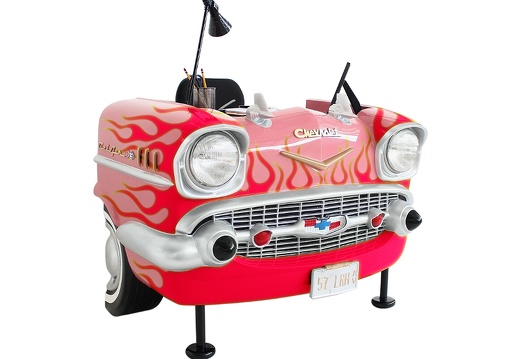 JBCR143 VINTAGE CHEVY BEL AIR PINK CAR DESK RED YELLOW FLAMES FULLY FUNCTIONAL 3