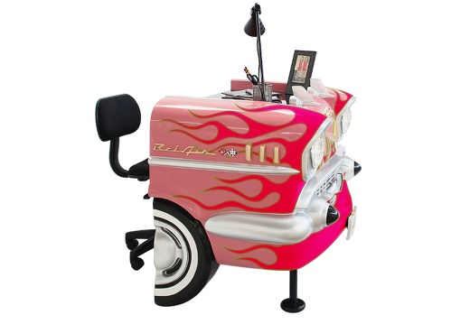 JBCR143 VINTAGE CHEVY BEL AIR PINK CAR DESK RED YELLOW FLAMES FULLY FUNCTIONAL 4