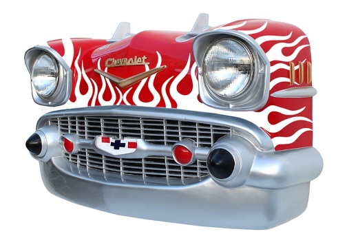 JBCR183 VINTAGE 57 CHEVY BEL AIR WALL MOUNTED CAR DECOR RED WHITE FLAMES