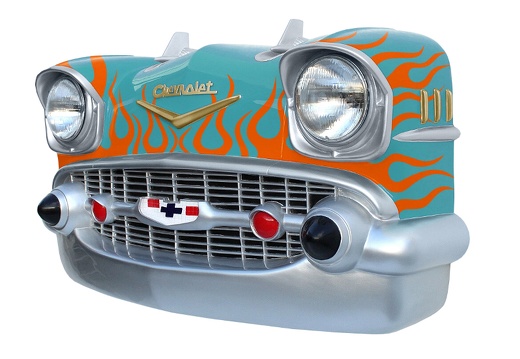 JBCR185 VINTAGE 57 CHEVY BEL AIR WALL MOUNTED CAR DECOR TURQUOISE ORANGE FLAMES