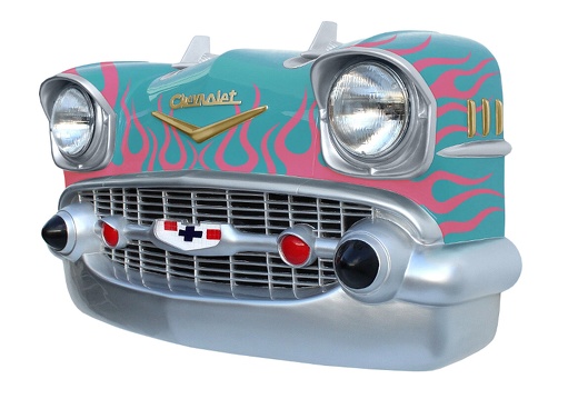 JBCR186 VINTAGE 57 CHEVY BEL AIR WALL MOUNTED CAR DECOR TURQUOISE PINK FLAMES