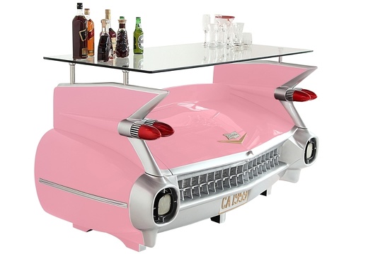 JBCR252 PINK VINTAGE 1959 CADILLAC CAR BAR WITH OPENING STORAGE BOOT 3