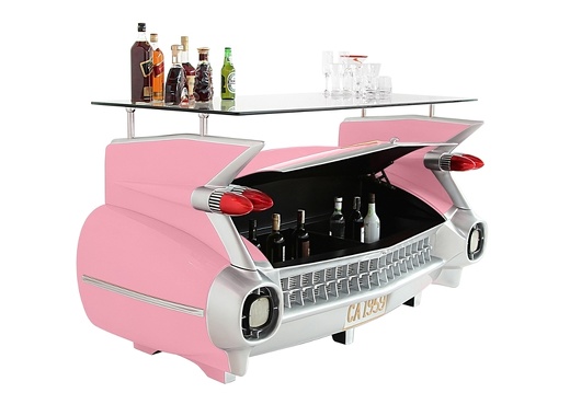 JBCR252 PINK VINTAGE 1959 CADILLAC CAR BAR WITH OPENING STORAGE BOOT 4