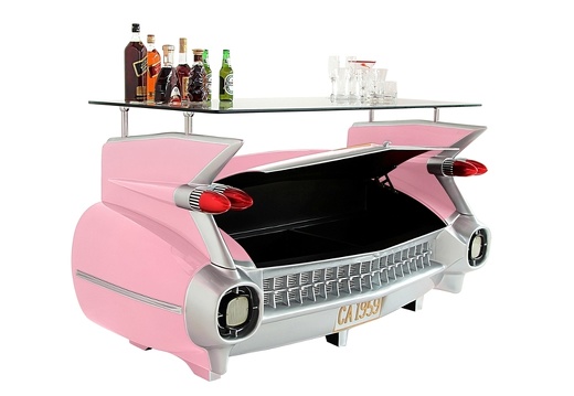 JBCR252 PINK VINTAGE 1959 CADILLAC CAR BAR WITH OPENING STORAGE BOOT 5