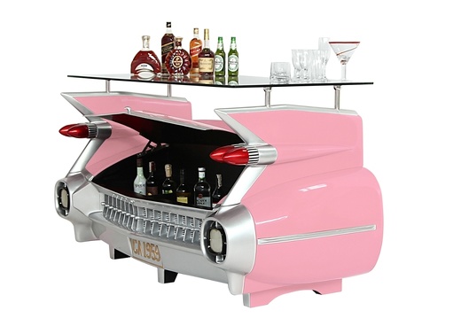 JBCR252 PINK VINTAGE 1959 CADILLAC CAR BAR WITH OPENING STORAGE BOOT 6