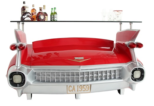 JBCR255 RED VINTAGE 1959 CADILLAC CAR BAR WITH OPENING STORAGE BOOT 1
