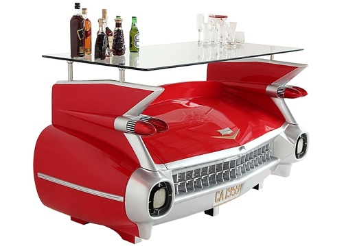 JBCR255 RED VINTAGE 1959 CADILLAC CAR BAR WITH OPENING STORAGE BOOT 3