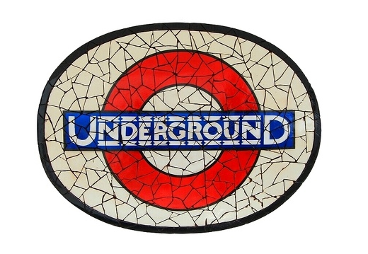 JBCR329 2 FOOT LONG VINTAGE CRACKED LONDON UNDERGROUND MOSAIC TILE SIGN WALL MOUNTED