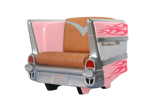 JJ1081 57 CHEVY VINTAGE CAR SINGLE SEAT SOFA PINK DARK PINK FLAMES