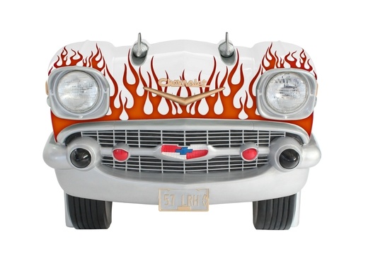 JJ1278 WHITE 57 CHEVY VINTAGE CAR AMERICAN DINNERS SEAT RED FLAMES 1