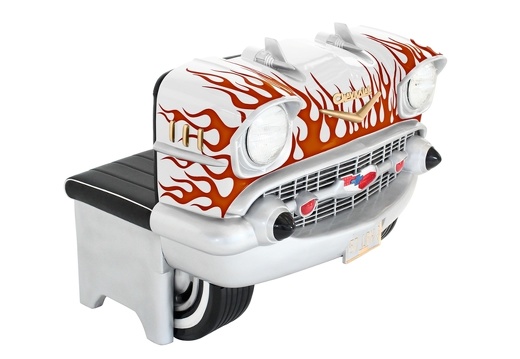 JJ1278 WHITE 57 CHEVY VINTAGE CAR AMERICAN DINNERS SEAT RED FLAMES 2