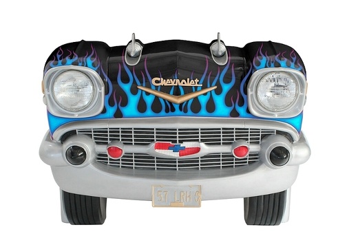 JJ1280 BLACK 57 CHEVY VINTAGE CAR AMERICAN DINNERS SEAT BLUE FLAMES 1