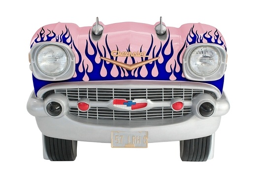 JJ1282 PINK 57 CHEVY VINTAGE CAR AMERICAN DINNERS SEAT BLUE FLAMES 1