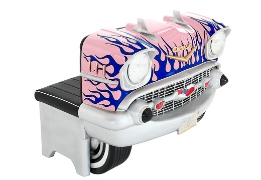 JJ1282 PINK 57 CHEVY VINTAGE CAR AMERICAN DINNERS SEAT BLUE FLAMES 2