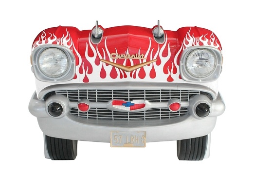 JJ1287 RED 57 CHEVY VINTAGE CAR AMERICAN DINNERS SEAT WHITE FLAMES 1