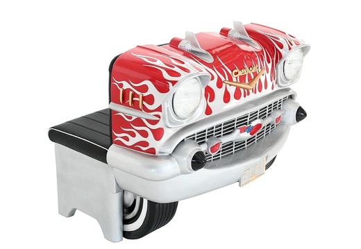 JJ1287 RED 57 CHEVY VINTAGE CAR AMERICAN DINNERS SEAT WHITE FLAMES 2