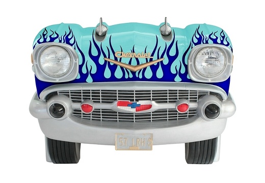JJ1288 TURQUOISE 57 CHEVY VINTAGE CAR AMERICAN DINNERS SEAT BLUE FLAMES 1