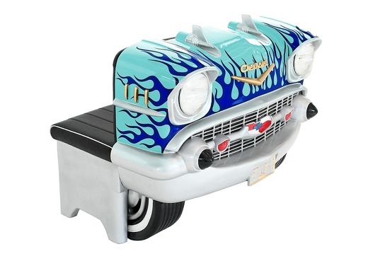 JJ1288 TURQUOISE 57 CHEVY VINTAGE CAR AMERICAN DINNERS SEAT BLUE FLAMES 2