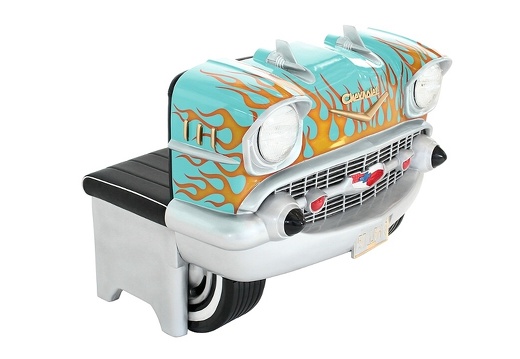 JJ1289 TURQUOISE 57 CHEVY VINTAGE CAR AMERICAN DINNERS SEAT ORANGE FLAMES 2