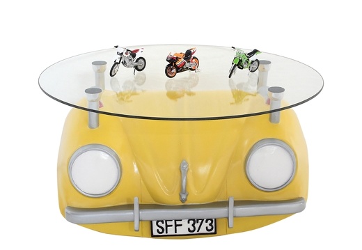 JJ1894 VINTAGE YELLOW VOLKSWAGEN BEETLE TABLE DOUBLE SIDED 1