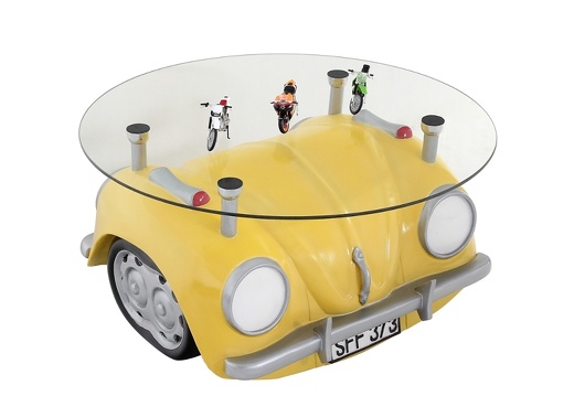 JJ1894 VINTAGE YELLOW VOLKSWAGEN BEETLE TABLE DOUBLE SIDED 2