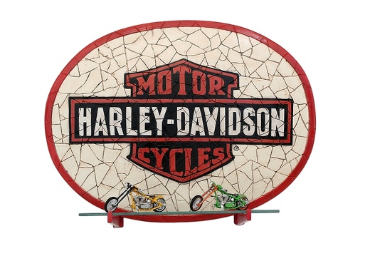 JJ303 VINTAGE HARLEY DAVIDSON MOTORCYCLE MOSAIC TILE GLASS SHELF WALL MOUNTED 1