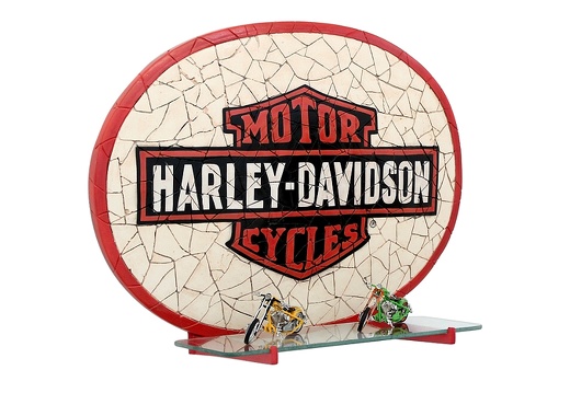 JJ303 VINTAGE HARLEY DAVIDSON MOTORCYCLE MOSAIC TILE GLASS SHELF WALL MOUNTED 2