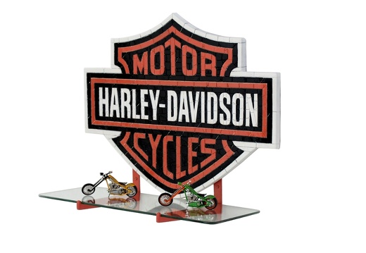 JJ307 SMALL HARLEY DAVIDSON MOTORCYCLE MOSAIC TILE GLASS SHELF WALL MOUNTED 2