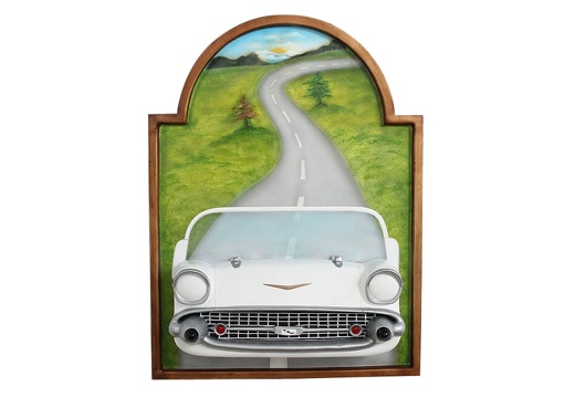 JJ415 WHITE CHEVY VINTAGE CAR DISPLAY WALL MOUNTED 1
