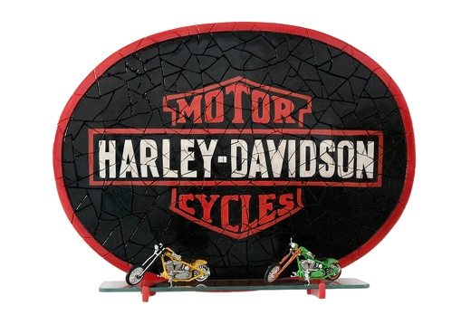 JJ461 VINTAGE HARLEY DAVIDSON MOTORCYCLE MOSAIC TILE GLASS SHELF WALL MOUNTED