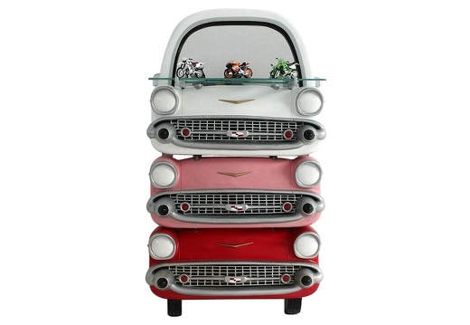 JJ650 RED PINK WHITE CHEVY VINTAGE CAR WALL MOUNTED MIRROR GLASS SHELF 1